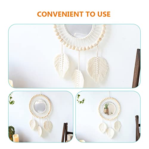 Fomiyes Home Decor Vintage Decor Macrame Woven Wall Hanging Mirror Round Leaf Mirror Decor Cotton Rope Framed Wall Mounted Mirrors For Living Room Dressing Bathroom Bedroom Home Decor Vintage Decor #TOP3