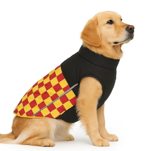 Image of The Pets Company Dog Winter Coat Jacket, Clothes, Windproof, Waterproof, Light Weight, Washable, Ultra Warm Thick Fleece Lined Dog Vest for Cold Weather Protection, (Yellow Check, Large - 26 Inch)