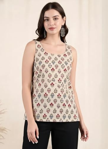 Image of Pinkmint Women Cotton Blend Printed Short Kurti Top (Pack of 2) | Stylish Casual Wear | Sleeveless Top | Back Dori Design | Comfortable Kurta Tops