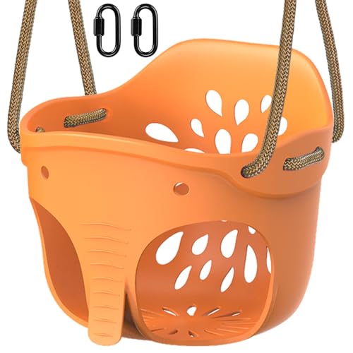 Image of SELEWARE Heavy-Duty High Back Full Bucket Toddler Swing Seat with Locking Carabiners and Adjustable Rope, Cute Elephant Shape Design, 600LB Weight Limit