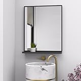WONSTART Bathroom Mirror with Shelf, Black Rectangle Wall Mirror Metal Frame, Hanging Horizontal or