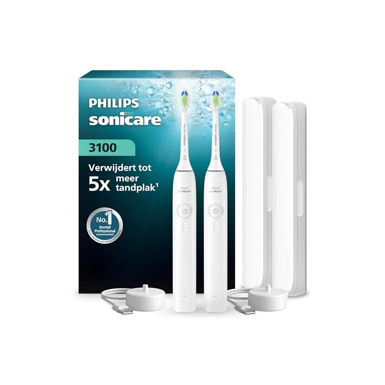 Productafbeelding van Philips Sonicare 3000 Series Elektrische Tandenborstel – Sonische Tandenborstel, Druksensor, 3 Intensiteiten, EasyStart, SmarTimer, 14 dag. Gebruiksduur, Reisetui, Wit, Set van 2, HX4072/41, [Nieuw] voor vergelijking en koopadvies