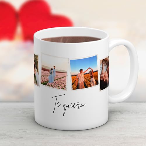 Imagen de Cristal Plaque Taza Cerámica Personalizada para Familia con 4 Fotos y Dedicatoria Taza Personalizada Familiar Regalo Original para Padres