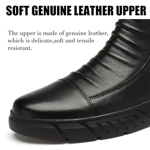 Optigard Men's Italian High-top Casual Leather Boots,Side Zipper Waterproof Non-Slip Warm Fur Lined Business Dress Booties Chelsea Chukka Ankle Boots for Men2