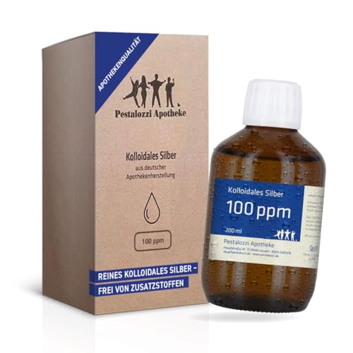 Pestalozzi Apotheke Kolloidales Silber 100ppm aus Apotheken-Herstellung - 100% natürliches kolloidales Silberwasser ohne chemische Zusatzstoffe Inhalt: 200 ml