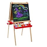Melissa & Doug Deluxe Magnetic Standing Art Easel With Chalkboard, Dry-Erase Board, and 39 Letter and Number Magnets