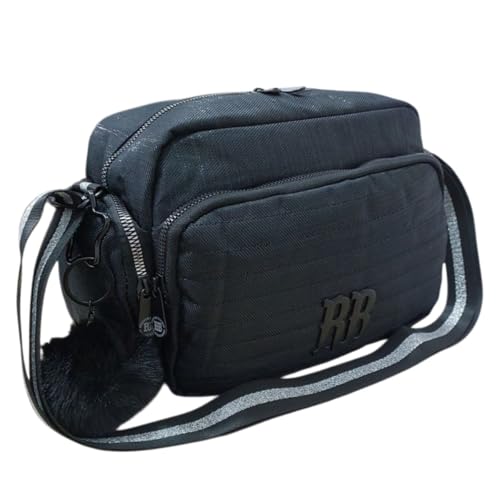 Bolsa Feminina Transversal Rebecca Bonbon Tiracolo Dia a Dia Espaçosa Resistente Lurex Preto