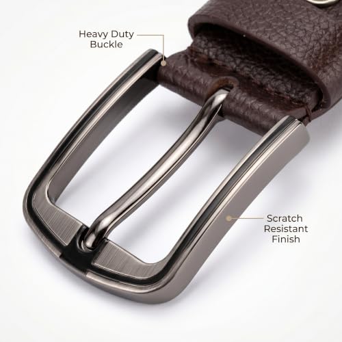 Image of Genuine Leather Belt for Men - Premium Formal & Casual Belt with Metal Buckle - Durable Adjustable Waist Belt for Jeans, Trousers & Office Wear