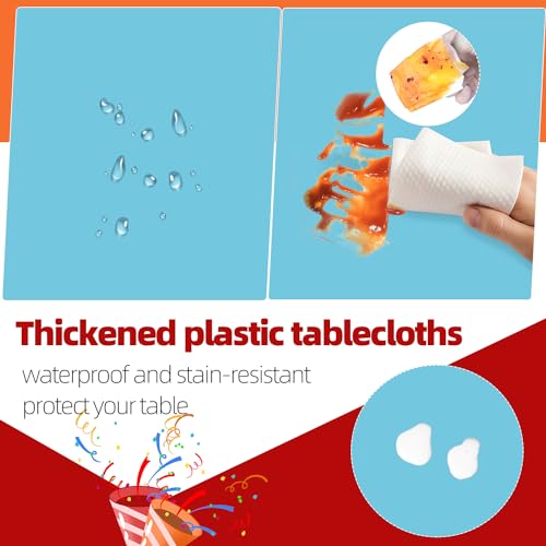 Image of tujol Light Blue 6 Pack Plastic Table Cloth 84 inch, Disposable Round Tablecloth Table Cover, Plastic Tablecloths for Parties