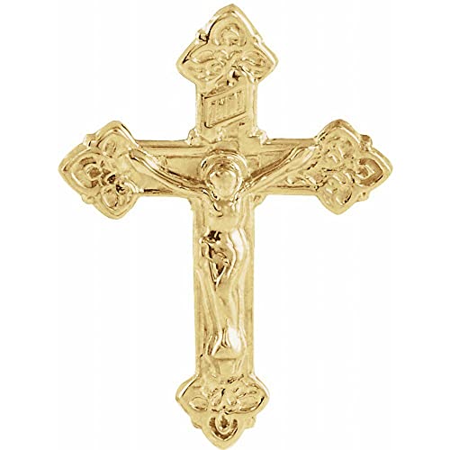Solid 14k Yellow Gold 17.5x13mm Crucifix Cross Lapel Pin