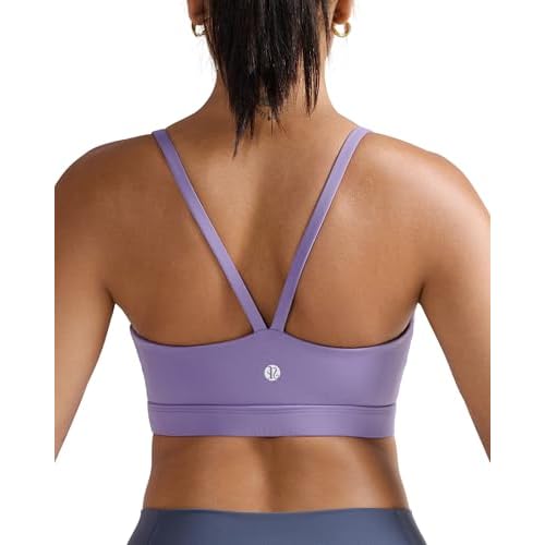 RUNNING GIRL Light Impact Sports Bras for Women, Molded Cup Thin Strappy Sports Bra with Sewn in Pads Misty Purple X-Large