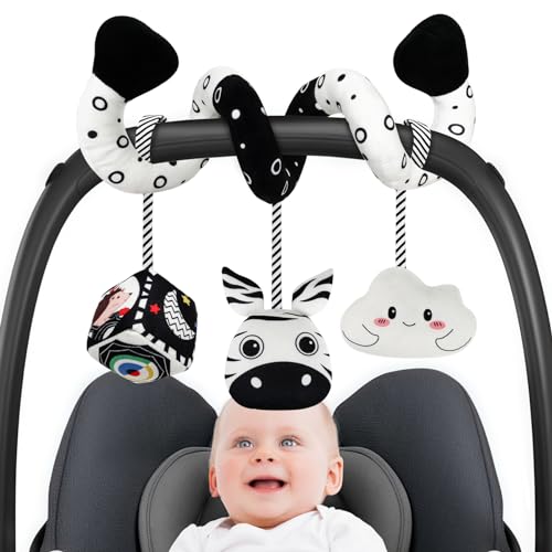 Image of GKDOMS Baby Spiral Hanging Stroller and Car Seat Toys Black and White High Contrast Sensory Toy Newborn Plush Activity Toys Party Favors Gifts for Baby Shower -Zebra
