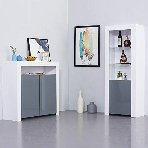 Panana Sideboard Cupboard Unit Cabinet 63inch Tall Bookcase Bookshelf 5-Tier Shelves Sideboard Unit Freestanding Tower Storage Stand Unit With 16colors RGB LED Lights (Grey)