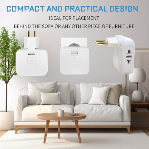 2 Stück 3 in 1 Flacher Stecker Steckdose, Steckdose mit 180° Drehgelenk, Tragbar Steckdosenverteiler Fach, Steckdosenleiste Ohne Kabel, für Büro, Hause, Reisen