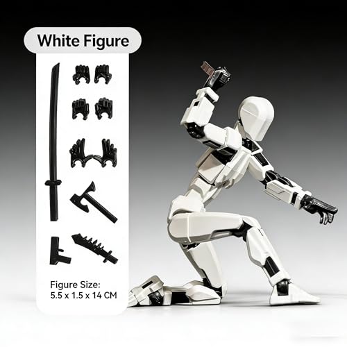 Image of Assembly Completed Titan 13 Action Figures Set,3D Printed Multi-Jointed Movable Nova 13 Robot T-13 Lucky 13 Collectible Figurines Model for Desktop Decor Gift (White)