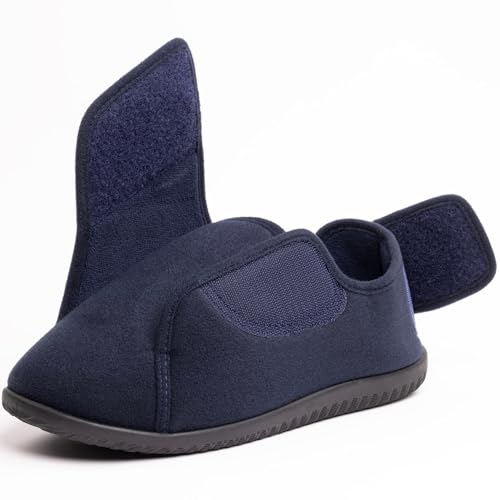 Image of Men's Memory Foam Diabetic Slippers with Adjustable Closure, Extra Wide Comfy Warm Plush Fleece Arthritis Edema Swollen Diabetic House Shoes Machine Washable with Anti Slip Sole