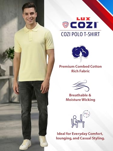Image of Lux Cozi Men's Cotton Solid Polo Tshirt | Collar Tshirts | Half Sleeves | Stylish & Premium All Day Wear | Pack of 1