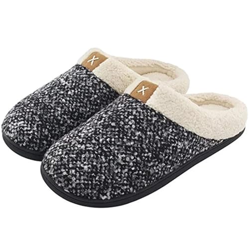 MDSIOKHJ Pantuflas Para Hombre Pantuflas De Espuma Viscoelástica Cómodas For Hombre, Zapatos Cálidos Con Forro, Invierno Sencillas Y Modernas For El Hogar For(Black white,38-39)