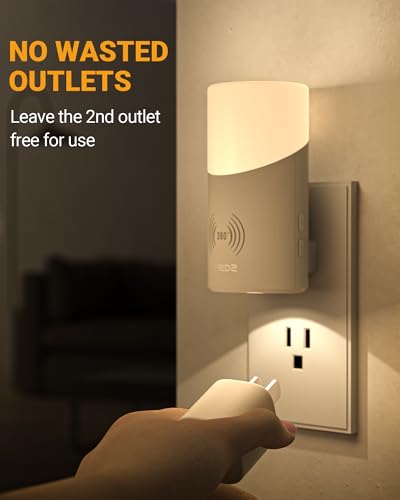 Image of Lyridz LED Plug-in Night Light with 360 Motion Sensor, 1-150 Lumens Dimmable Nightlights Indoor for Bathroom, Bedroom, Hallway, Stairs, Pet House, 2 Pack