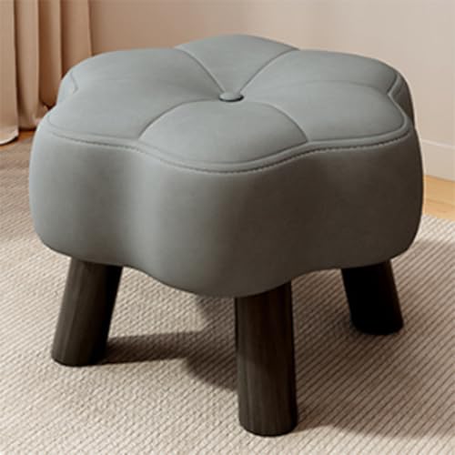 Reposapiés otomano pequeño, reposapiés con forma de flor, banco acolchado para zapatos, reposapiés otomano de cuero, patas de mesa elevadas, esponja de alta resiliencia, para sala de estar(Gray)
