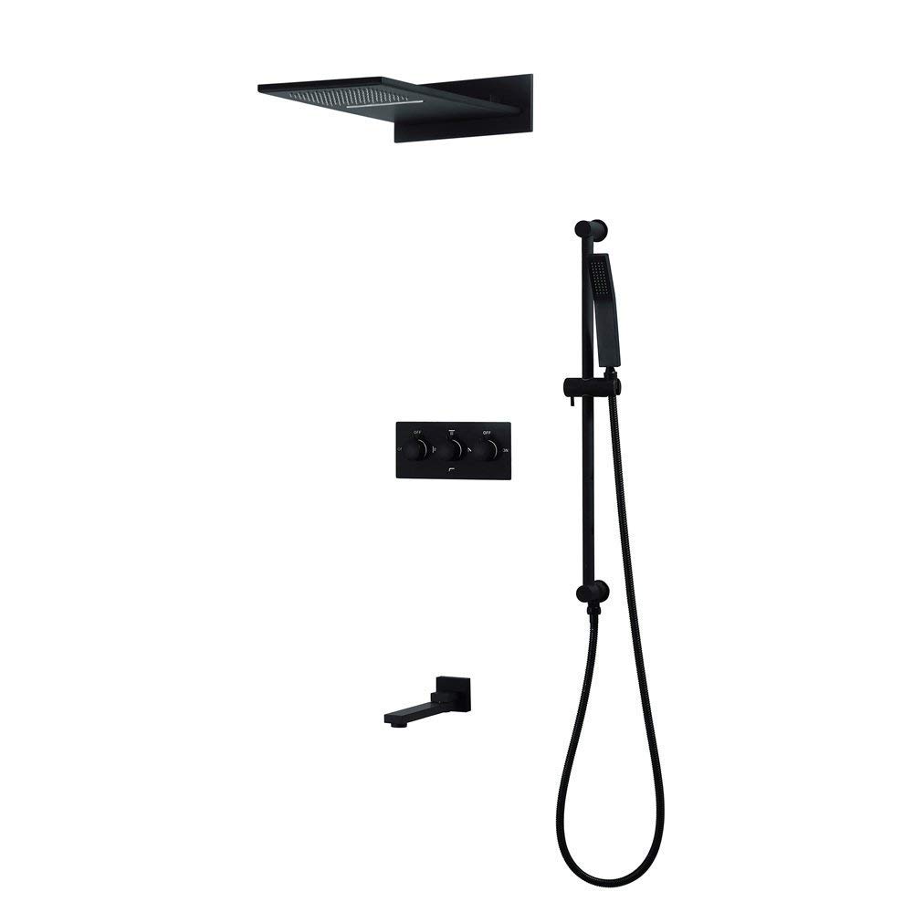 AYCDL Waterfall Rain Shower Sets Bathroom Luxury Shower System with High Pressure Waterfall Rainfall Shower Head + Black Hand Shower Head, Luxury Shower Set