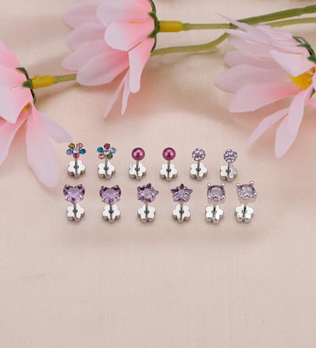 Staligue 8 & 21 Pairs Hypoallergenic Screw Back Earrings for Women – 20G Surgical Steel Flat Back Studs with Heart, CZ, Pearl, Star & Ball Designs | Tiny Cartilage Jewelry Options4