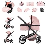 【Landau and Poussette 2-in-1】Ce panier de transport convient aux bébés de 0 à 15 mois et peut être transformé en landau pour les 7-48 mois. Le panier peut être installé dans les deux sens. La poussette est équipée d'un harnais à 5 points. Le dossier de la poussette dispose de 3 modes de réglage : 135° en position assise, 150° en position semi-inclinée et ~180° en position horizontale. Le garde-corps s'ouvre d'une seule main et pivote à 180° pour faciliter l'entrée et la sortie du bébé.