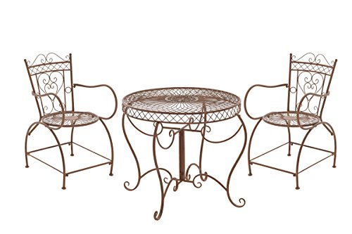 Salon de jardin SHEELA - Métal (fer) peint - Table ronde design antique nostalgique - Diamètre de 88 cm + 2 chaises en fer - CLP Marron/style antique