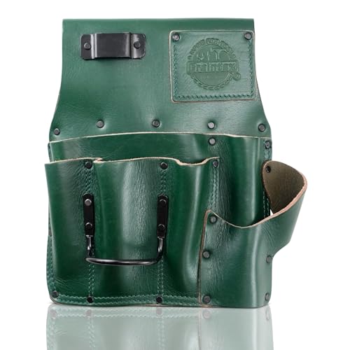 Graintex AS2398 Drywall Pouch Left Handed Ambassador Series Emerald Green Color Top Grain Leather, 1 Hammer Holder, Drywall Tool Belt, Framers Tool Pouch, Construction, Carpenter, Electricians