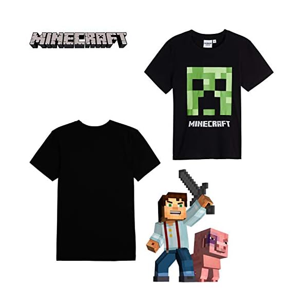Minecraft Schlafanzug Jungen Kurz, 100% Baumwolle Pyjama Kinder Set mit T Shirt und Kurze Hosen, Creeper Design Shirt… – Bild 8