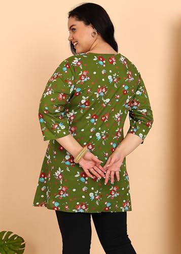 Image of Yash Gallery Women's Cotton Regular Fit Short Floral Printed Kurta
