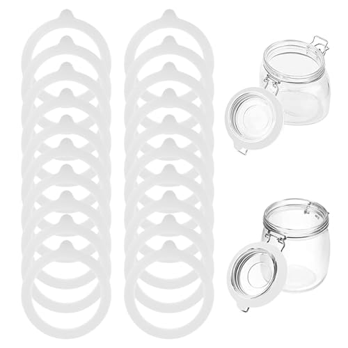20 Stück Silikon Ersatz Dichtungen, Silikon Glasdichtungen Weiß, Auslaufsichere Gummidichtungen, Dichtungen Dichtring Einmachglas, Dichtringe Einweckgläser, Wiederverwendbar Gummidichtungen für Gläser