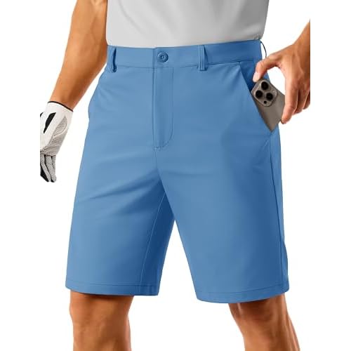 TACVASEN Men's Golf Shorts 9 Inch Inseam 4 Pockets Flat Front Waterproof | Quick Dry｜Lightweight｜Moisture-Wicking｜Elastic Waist｜Breathable｜Casual Summer Travel Work Daily Wear