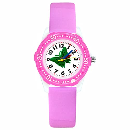 Reloj de niña Moda Lindo Bonito Estilo de Mariposa de Dibujos Animados Estudiante Niñas Niños Relojes de Pulsera de Cuero de Cuarzo Reloj Relojes para niñas (Color : Pink)