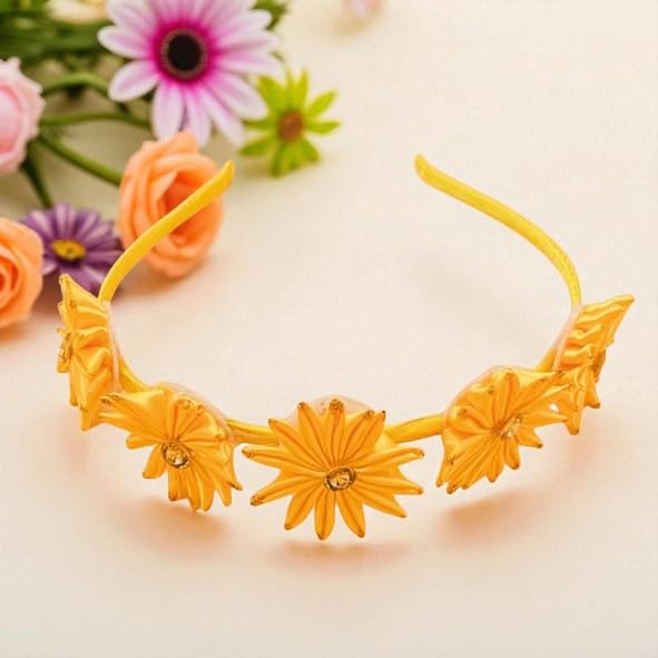 vinshbond Flower HairBand,Head Band/Hand Made Hair Band For Girls/Women Pack-01, Color_Yellow-picture-28