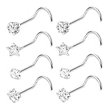 8PCS Silver Nose Studs, Stainless Steel Corkscrew Nose Piercings, Nose Piercing Jewellery with Small Size for Daily Wear Party Dating Suitable for Women Men Jewellery Piercing Accessories Lover