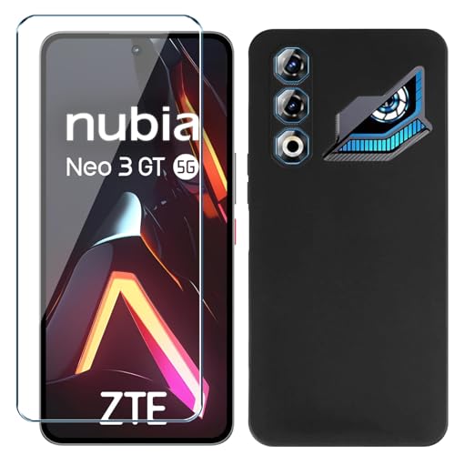 Xiangyun Handyhülle für ZTE Nubia Neo 3 GT 5G Hülle mit 1 stück Gehärtetem Glas Protection Schutzfolien, Schwarz Silikon Soft Crystal Black Kratzfest TPU Schutzhülle Case (6.8)