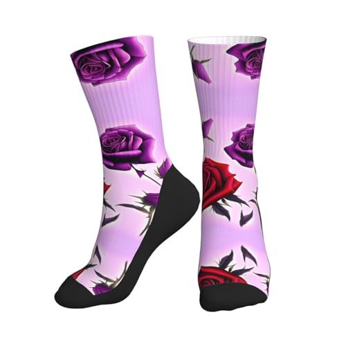 ZQYTGFDC Calcetines deportivos de media pantorrilla con rosas rojas y moradas, antideslizantes y duraderos, adecuados para el uso diario.