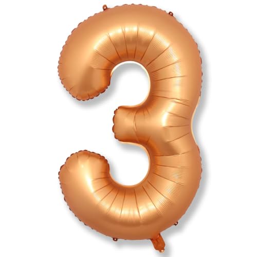 3rd Birthday Number Balloons for Girls, 40 Inch Foil Self Inflating 3 Balloons Decor, Helium Large Mylar Orange Number 3 Balloon for Kids Birthday Anniversary Celebration Party Decorations Supplies