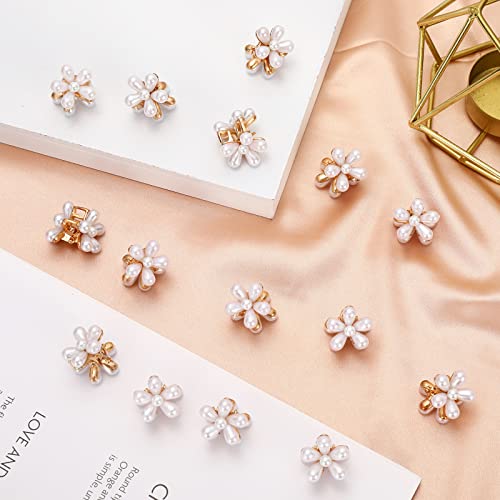 Whaline 15Pcs Mini Pearls Hair Claw Clips Artificial Pearl Hair Clips Retro Daisy Flower Hair Barrettes Pins Sweet Hair Styling Accessories for Bridal Wedding Women Girls Party Daily Decor