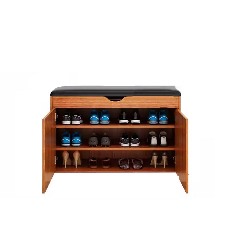 Banc à chaussures avec siège rembourré et étagère de rangement à trois couches
