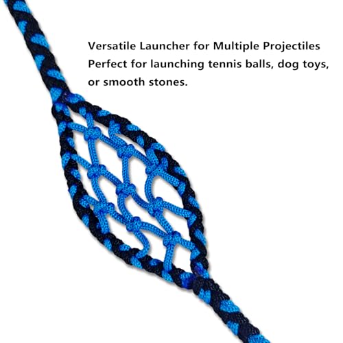 Paracord Handwoven 6-Strand Braided Shepherd Sling - Throwing Tool for Stones & Tennis Balls | Balearic Style Rock Launcher for Adults | Durable Design（Black Blue - Thumbnail 3