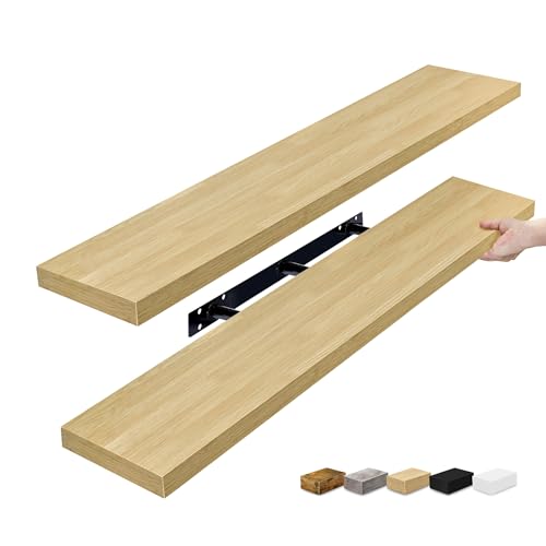 Sorbus Floating Shelves for Wall - 48 Inch Long Bathroom Shelves Wall Decor for Bedroom Kitchen Living Room & Book Storage - Mounted Floating Shelf with Invisible Brackets (Maple Wood 2 Pack)
