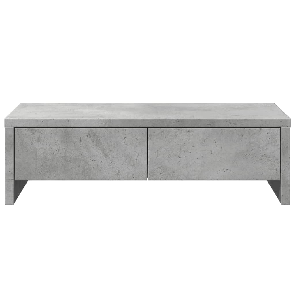 Monitorständer mit Schubladen Betongrau aus Holzwerkstoff 50 x 27 x 15 cm, 2 Schubladen, 25 kg Tragkraft, Monitoraufsatz für Schreibtisch, Arbeitsplatz und Homeoffice, Ordnung und Ergonomie