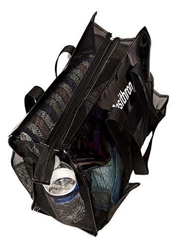 Waterproof Mesh Shopper Utility Beach Bag Zipper Organizing Tote (Black with Personalized Vinyl Name)4