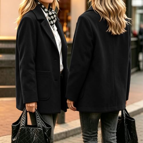 Pea Coats for Women Blazer Single Breasted Lapel Winter Coat - image 3