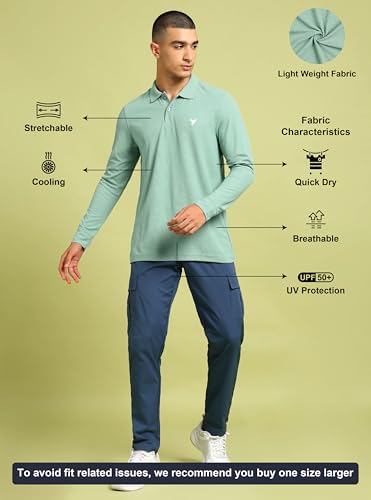 Image of TECHNOSPORT Mens Slim Fit Polyester Active Wear Collar Polo T-Shirt with Long Sleeves for Workout, Sports