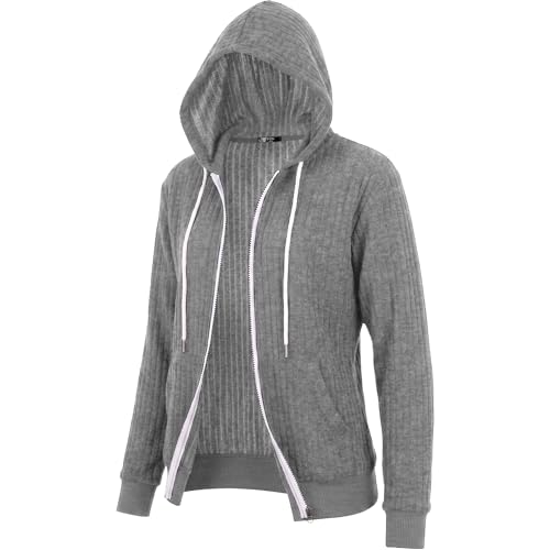 Image of GIVON Women's Lightweight Zip Up Hoodie Brushed Knit Stretchy Fabric Long Sleeve Thin Jackets with Kangaroo Pocket