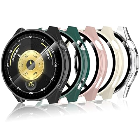 Hianjoo 5 sztuk etui z folią ochronną Kompatybilne z Huawei Watch GT 6 46 mm, kompleksowa osłona PC, etui ochronne Kompatybilne z Huawei Watch GT 6 46 mm