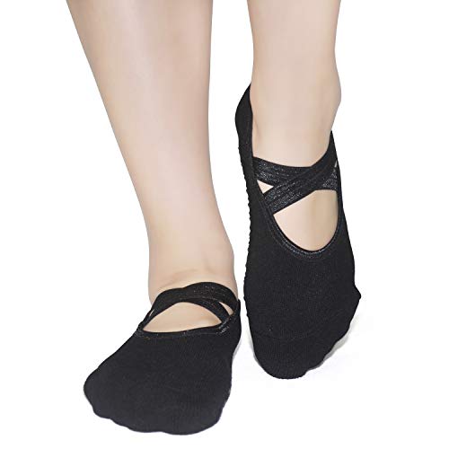 Meias femininas antiderrapantes com barra da Gripper Pilates – 2 pares de meias antiderrapantes anti